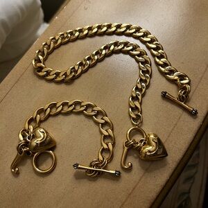 Juicy Couture Gold Heart Charm Bracelet and Necklace Set